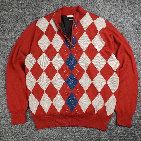 Peter Millar Merino Wool Golf Sweater Small Lined Pullover Windbreaker Argyle - Picture 1 of 9